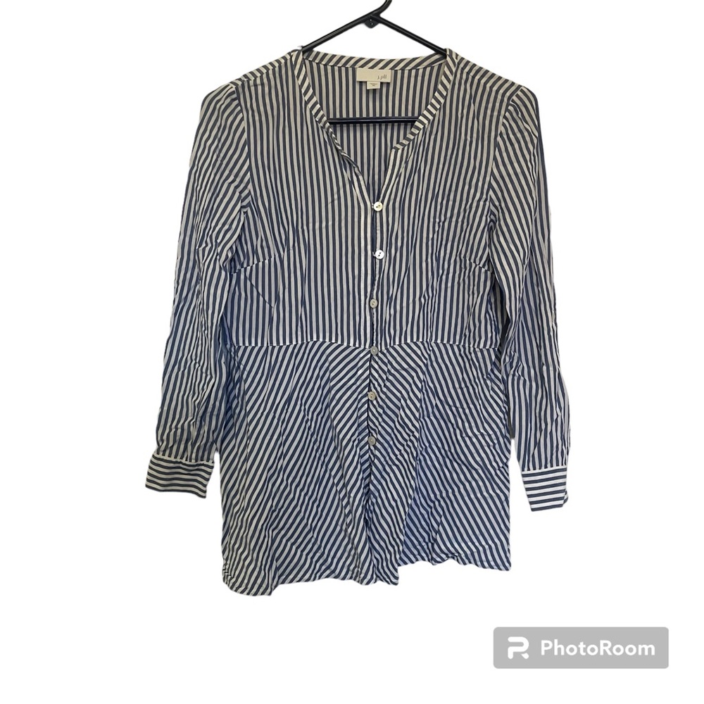 J. Jill Striped Button Up Tunic Blouse Shirt Half Sleeve Button Up Light…